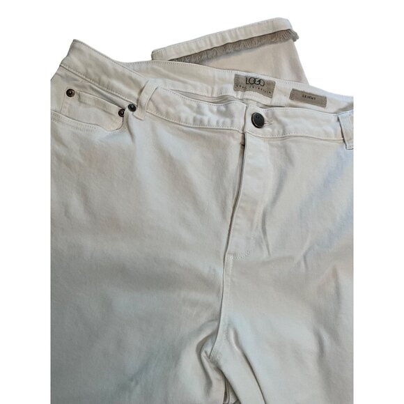 LOGO by Lori Goldstein Skinny Capri Length White Denim Tan Fringe Hem Size 18W - Picture 2 of 11